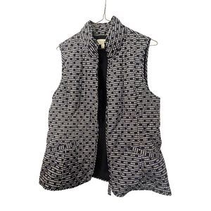 Talbots Size Medium Zip Front Quilted Poly Fill Vest Navy Blue White